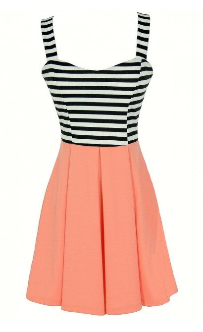 Stripes and Solids Colorblock Dress in Peach